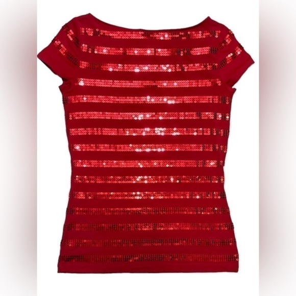 LOFT Ann Taylor Sequin Red Blouse Top Cotton Spandex Blend Valentine’s Day XS - Picture 5 of 16